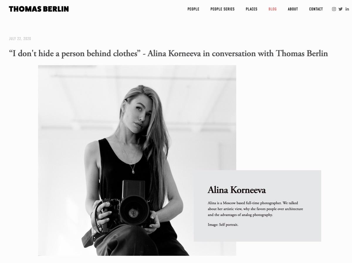 New Interview:  “I don't hide a person behind clothes” - Blog post by Photographer Thomas Berlin / 2020-07-24 09:03