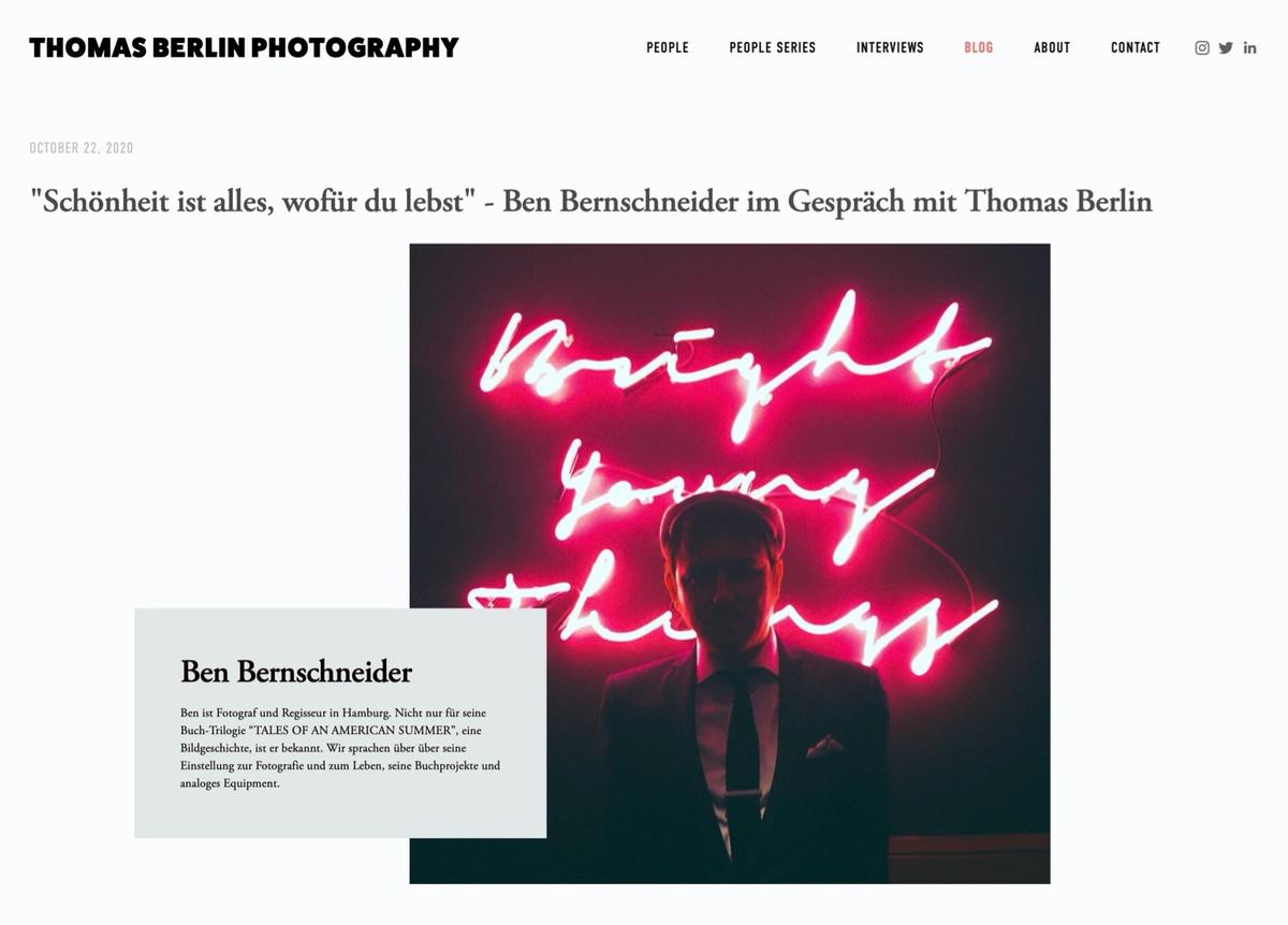 Interview mit Ben Bernschneider - Blog post by Photographer Thomas Berlin / 2020-10-23 11:09