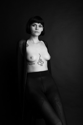 Eliška 9 / Nude / topless,stockings,tatoo,blackandwhitephotography,black and white,femalemodel,woman,beauty