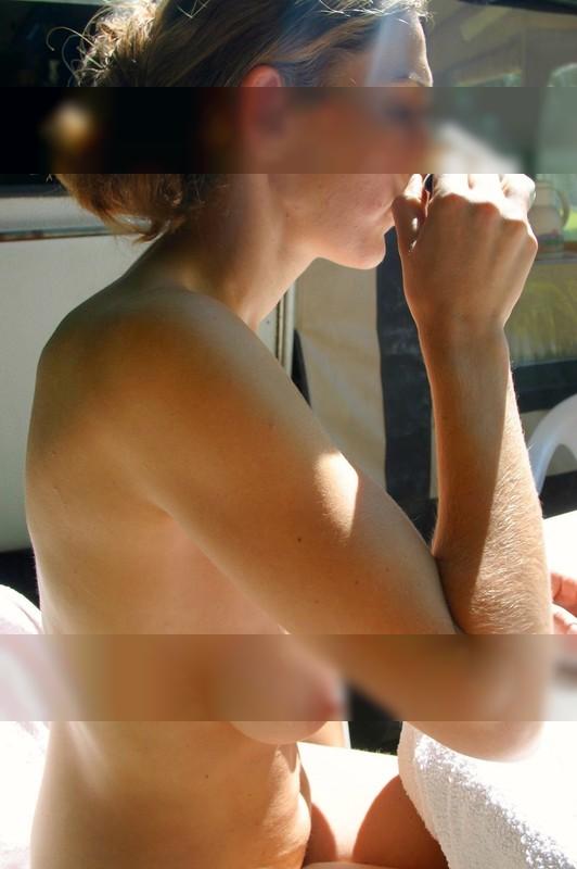 Ismene drinking coffee at the nudist resort - &copy; timtowtdi | Nude