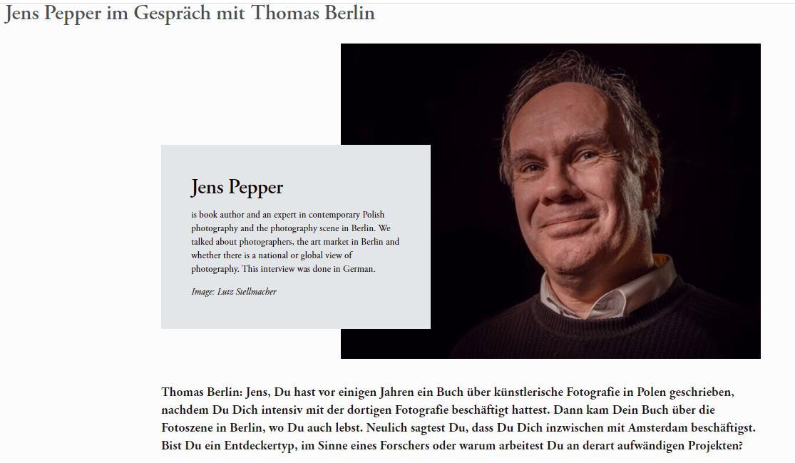 Fotoszene Berlin: Thomas Berlin interviewt mich - Blog post by Photographer Jens Pepper / 2020-05-26 01:11
