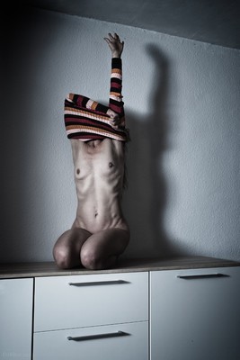 » #8/8 « / sweater, commode and halfcut / Blog post by <a href="https://dirkbee.strkng.com/en/">Photographer DirkBee</a> / 2019-11-16 12:22 / Nude