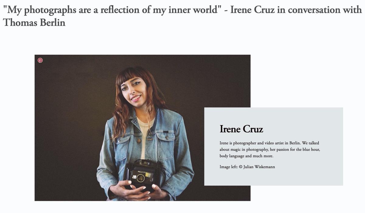 Interview with Irene Cruz - Blog post by Photographer Thomas Berlin / 2020-09-01 19:52