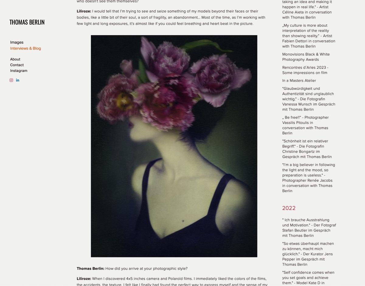 New interview with Liliroze - Blog post by Photographer Thomas Berlin / 2024-07-22 14:25