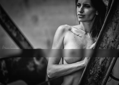 Flesh & Steel / Nude / nude,woman,bnw,model,outdoor,steel