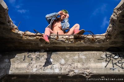 Catastrophe / Lost places / nude,naked,model,blond,boots,nipple,denim,jean jacket,urbex,concrete,ruins,destruction,rebar,rust