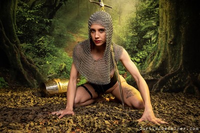 Poised / Portrait / knight,medieval,forest,chainmaille,woman,tattoo