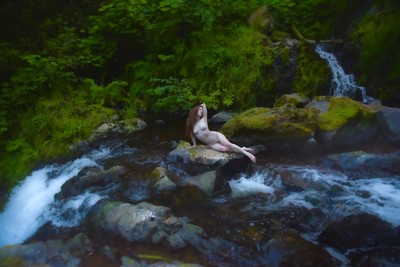 Spring Nymph / Nude / waterfall,nature,environmental,redhead